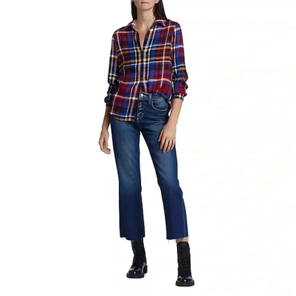 EUC L’Agence Tyler Holly Blue Red Plaid Lightweight Button Down Shirt Sz XS - Picture 3 of 11